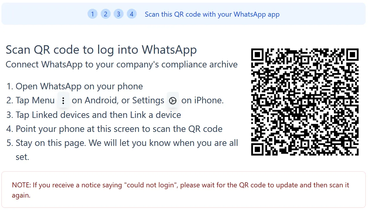 QR code pairing screen displayed in the Comma dashboard