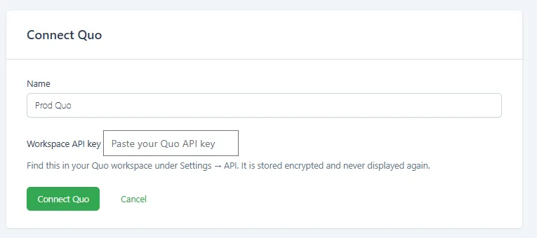 Connect Quo form